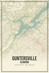 Retro US city map of Guntersville, Alabama. Vintage street map.