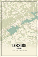 Retro US city map of Leesburg, Alabama. Vintage street map.