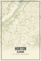 Retro US city map of Horton, Alabama. Vintage street map.