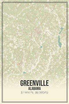 Retro US city map of Greenville, Alabama. Vintage street map.