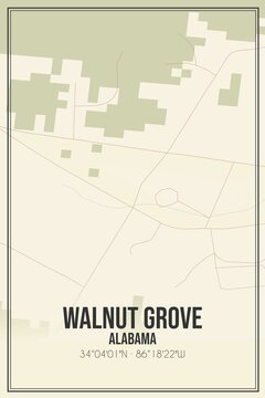 Retro US city map of Walnut Grove, Alabama. Vintage street map.