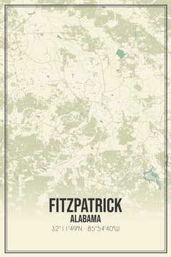 Retro US city map of Fitzpatrick, Alabama. Vintage street map.
