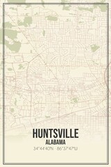 Retro US city map of Huntsville, Alabama. Vintage street map.