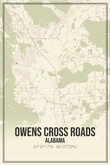 Retro US city map of Owens Cross Roads, Alabama. Vintage street map.