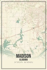Fototapeta na wymiar Retro US city map of Madison, Alabama. Vintage street map.