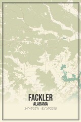 Retro US city map of Fackler, Alabama. Vintage street map.