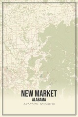 Retro US city map of New Market, Alabama. Vintage street map.
