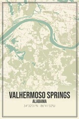 Retro US city map of Valhermoso Springs, Alabama. Vintage street map.