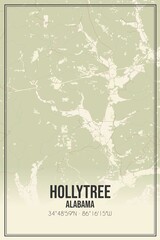 Retro US city map of Hollytree, Alabama. Vintage street map.