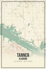 Retro US city map of Tanner, Alabama. Vintage street map.
