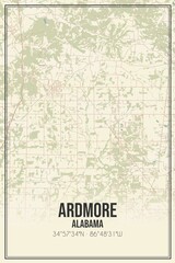 Retro US city map of Ardmore, Alabama. Vintage street map.