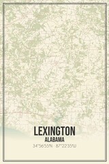 Retro US city map of Lexington, Alabama. Vintage street map.
