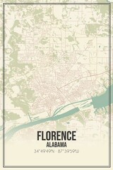 Fototapeta premium Retro US city map of Florence, Alabama. Vintage street map.