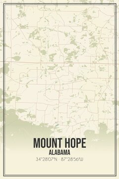 Retro US city map of Mount Hope, Alabama. Vintage street map.