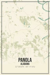 Retro US city map of Panola, Alabama. Vintage street map.