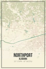Retro US city map of Northport, Alabama. Vintage street map.