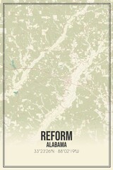 Retro US city map of Reform, Alabama. Vintage street map.