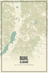 Retro US city map of Buhl, Alabama. Vintage street map.