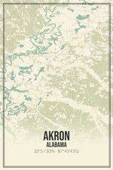 Retro US city map of Akron, Alabama. Vintage street map.