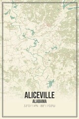 Retro US city map of Aliceville, Alabama. Vintage street map.