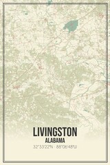 Retro US city map of Livingston, Alabama. Vintage street map.