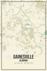 Retro US city map of Gainesville, Alabama. Vintage street map.