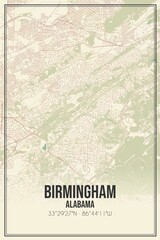 Retro US city map of Birmingham, Alabama. Vintage street map.