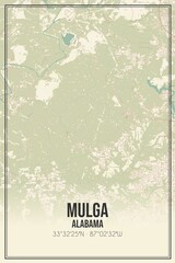 Retro US city map of Mulga, Alabama. Vintage street map.