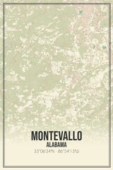 Retro US city map of Montevallo, Alabama. Vintage street map.