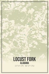 Retro US city map of Locust Fork, Alabama. Vintage street map.