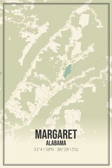 Retro US city map of Margaret, Alabama. Vintage street map.