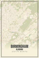 Retro US city map of Birmingham, Alabama. Vintage street map.