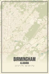 Retro US city map of Birmingham, Alabama. Vintage street map.