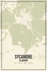 Retro US city map of Sycamore, Alabama. Vintage street map.