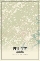Retro US city map of Pell City, Alabama. Vintage street map.