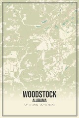 Retro US city map of Woodstock, Alabama. Vintage street map.