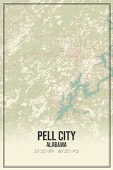 Retro US city map of Pell City, Alabama. Vintage street map.