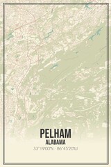 Retro US city map of Pelham, Alabama. Vintage street map.