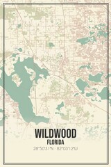 Retro US city map of Wildwood, Florida. Vintage street map.