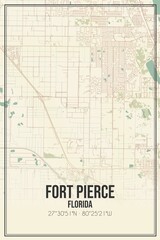 Retro US city map of Fort Pierce, Florida. Vintage street map.