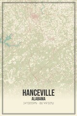 Retro US city map of Hanceville, Alabama. Vintage street map.