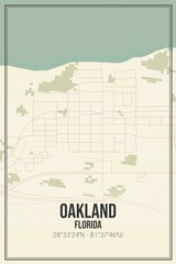 Retro US city map of Oakland, Florida. Vintage street map.