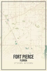 Retro US city map of Fort Pierce, Florida. Vintage street map.