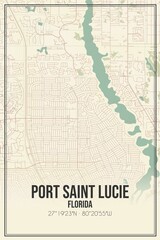 Retro US city map of Port Saint Lucie, Florida. Vintage street map.