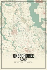 Retro US city map of Okeechobee, Florida. Vintage street map.
