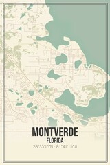Retro US city map of Montverde, Florida. Vintage street map.