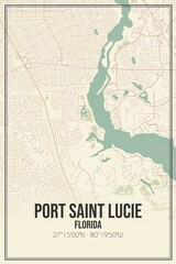 Retro US city map of Port Saint Lucie, Florida. Vintage street map.