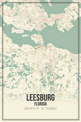 Retro US city map of Leesburg, Florida. Vintage street map.