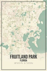 Retro US city map of Fruitland Park, Florida. Vintage street map.