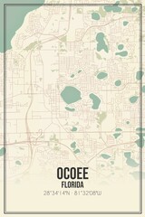 Retro US city map of Ocoee, Florida. Vintage street map.